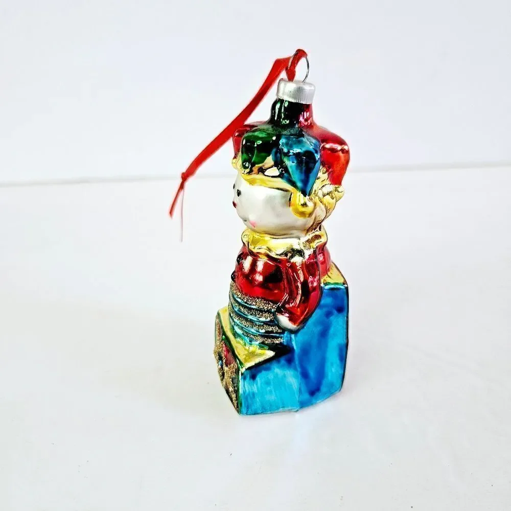 Vintage Blown Glass Clown Jack-In-The-Box Hand Painted Christmas Tree Ornament